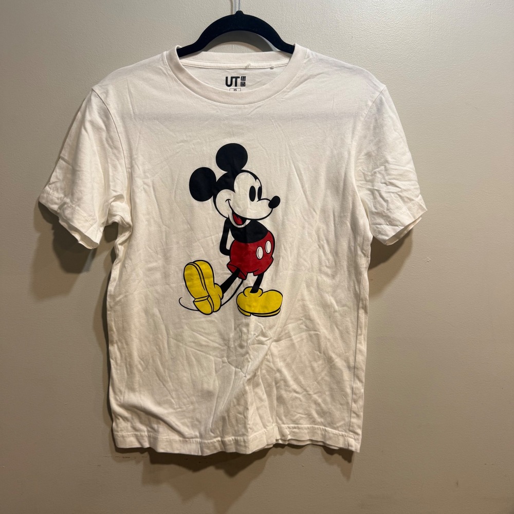 Uniqlo UT Disney Mickey Mouse Graphic‎ T-Shirt White Cotton XS 341-445600